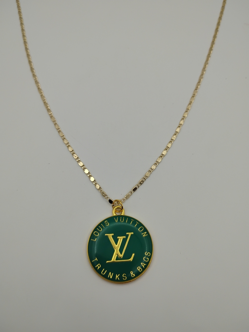 Louis Vuitton Green Enamel LV Trunks & Bags Pendant Necklace- Authentic
